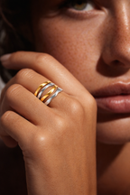Two-Tone Sculpted Wave Open Ring
