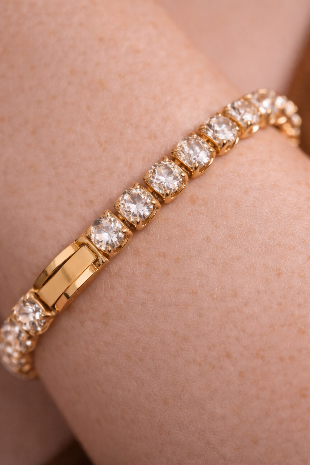 Gold Oval Crystal Tennis Bracelet – Elegant Statement Sparkle