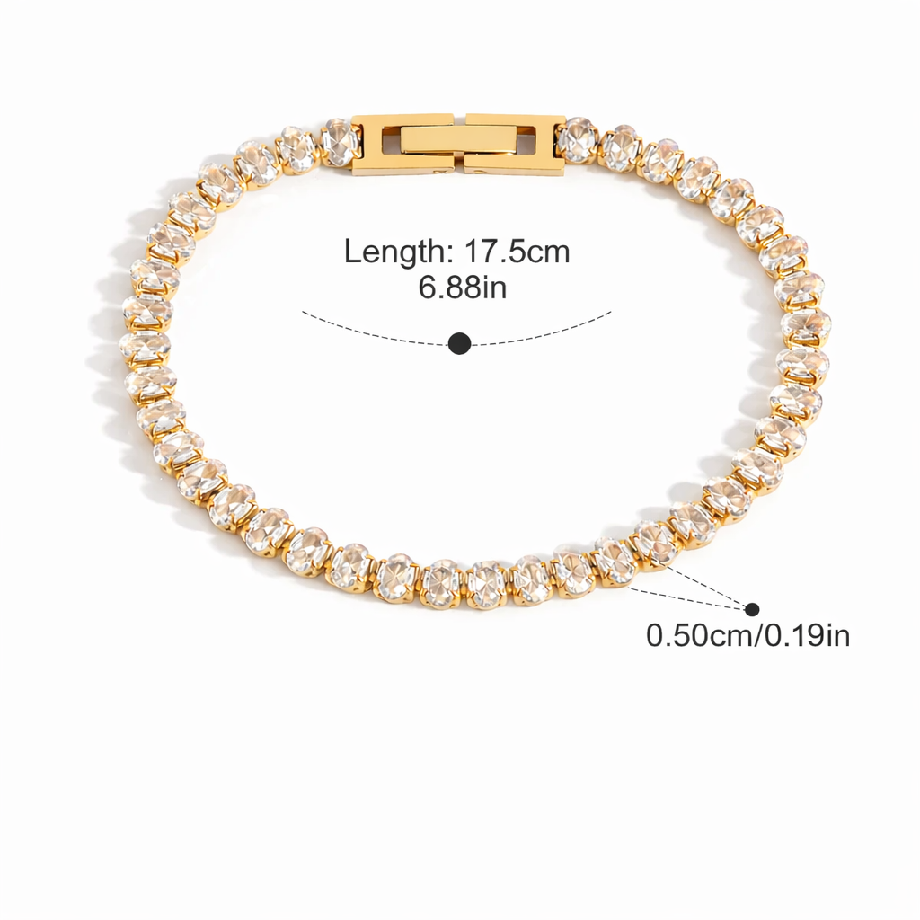 Gold Oval Crystal Tennis Bracelet – Elegant Statement Sparkle