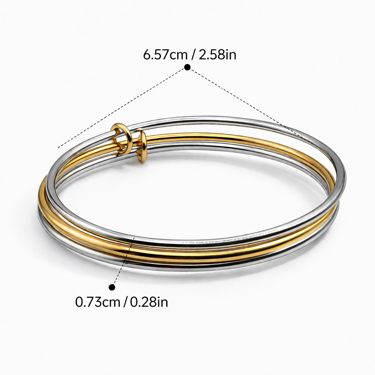 Two-Tone Interlocking Bangle Bracelet – Gold & Silver Minimal Stack