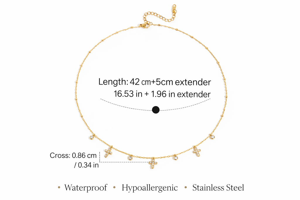 Dainty Gold Cross Charm Necklace – Minimalist Layering Chain