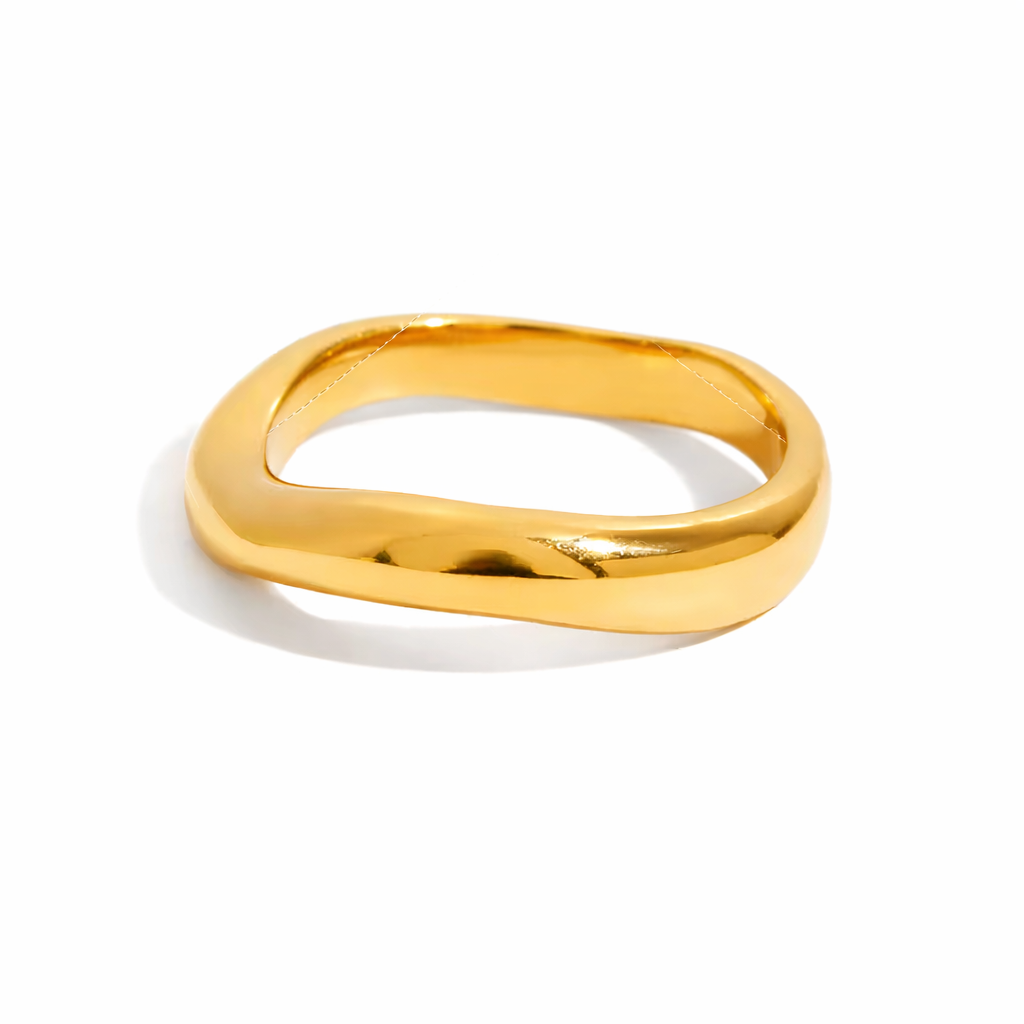 Gold organic wave ring with smooth sculpted band and modern minimalist design