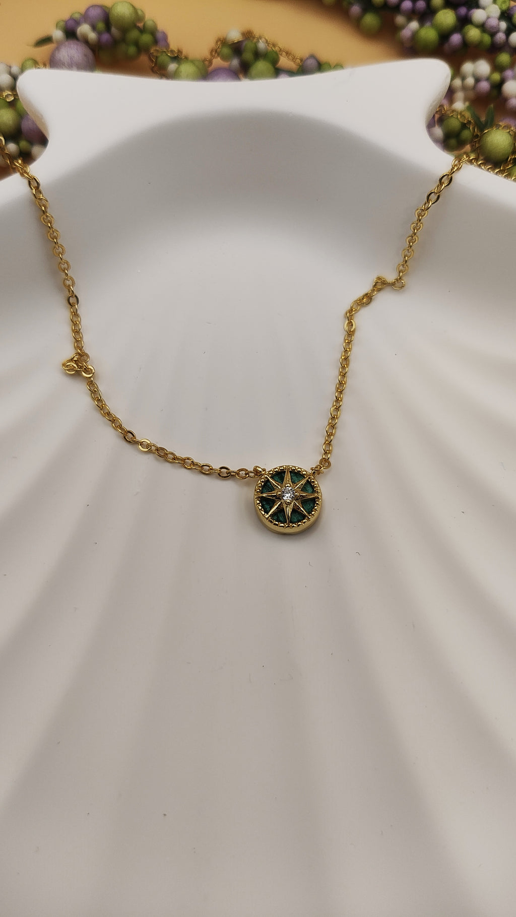 Sterling Silver Gold Vermeil CZ Mini North Star Necklace – Malachite