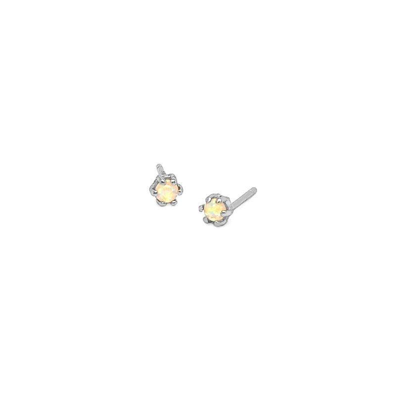 Opal stud earrings in a sterling silver setting.