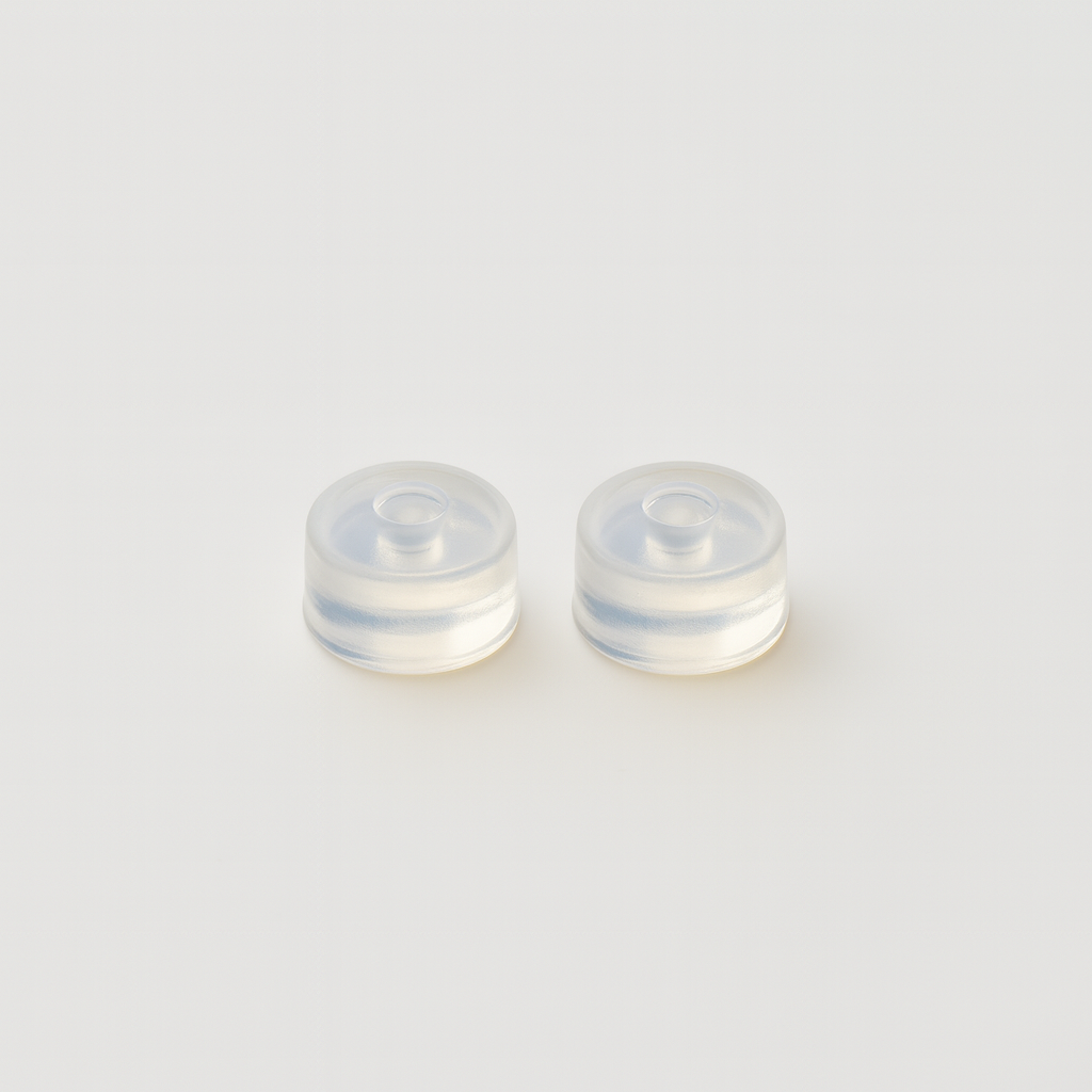 Close-up of silicone posts on a white background.