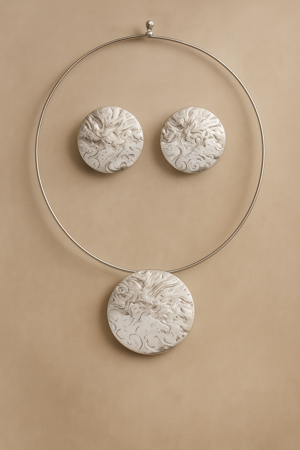 Gold/Silver Necklace Set with Hammered Coin Earrings
