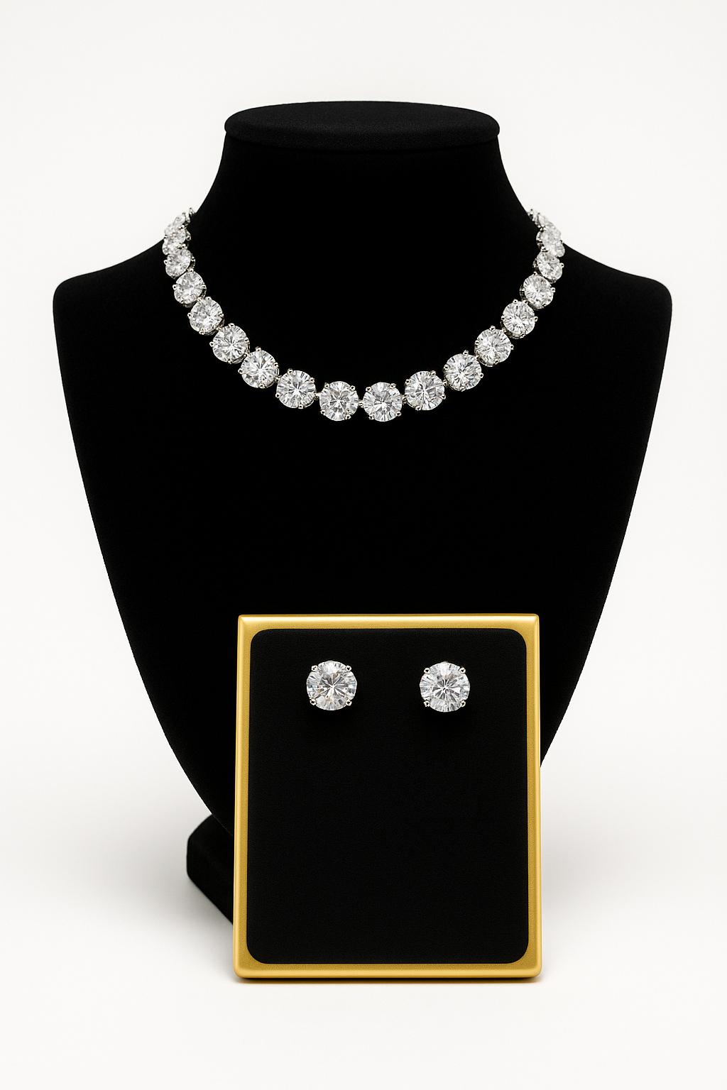 Solitaire Crystal Necklace Set With Earrings on balck background