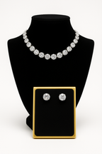 Solitaire Crystal Necklace Set With Earrings on balck background