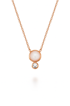 Sterling Silver Rose Gold Vermeil Rose Quartz with CZ and Mini Bezel Necklace on white background