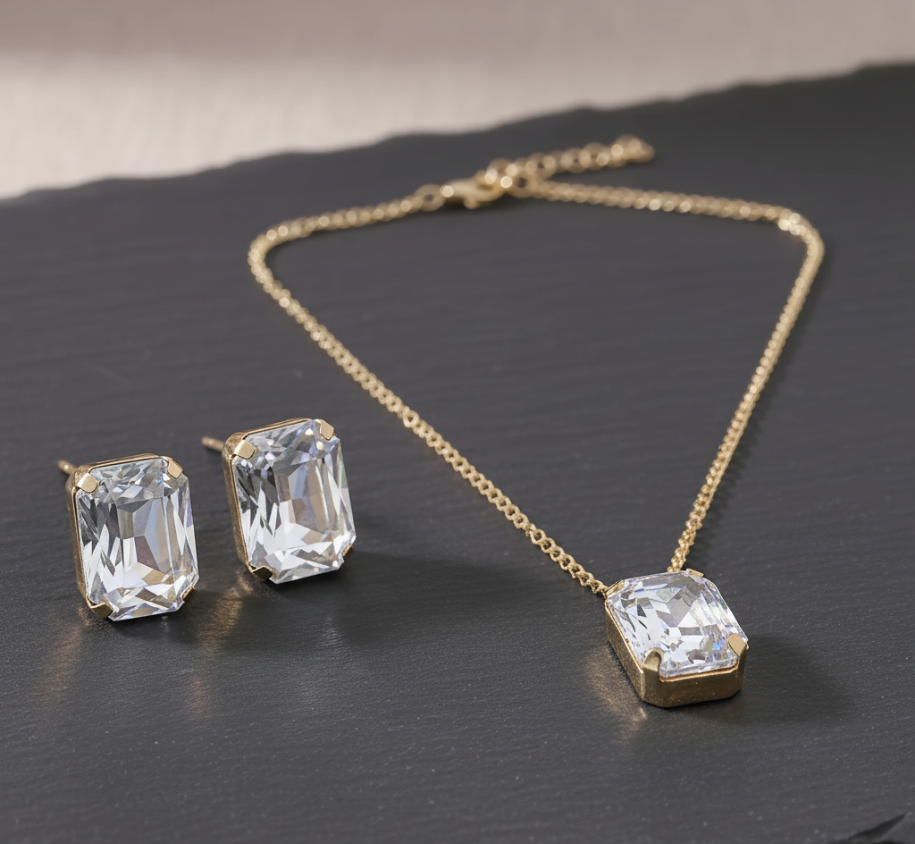 White Crystal Bliss Pendant Set with Earrings