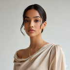 Woman wearing Gold-plated anti-tarnish ball pendant necklace with rhinestones.