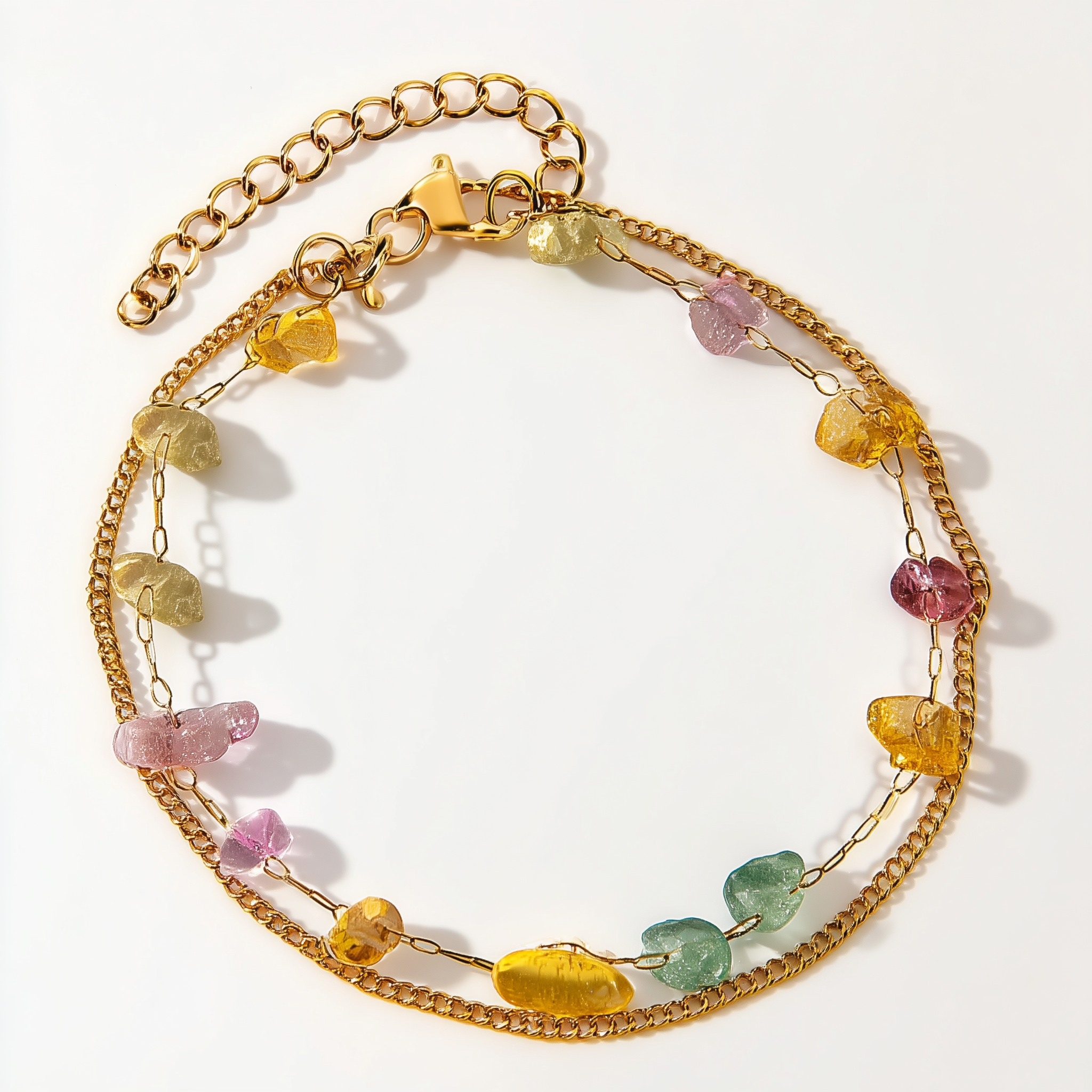 Pastel Charm Layered Double Chain Bracelet